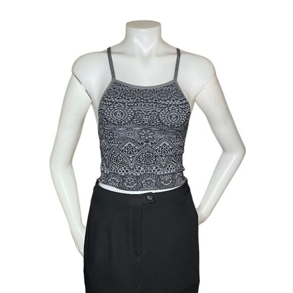 ATHLETA Sports Bra Top Cropped Black Grey Abstract Print Adjustable Strap Size S - Picture 1 of 9